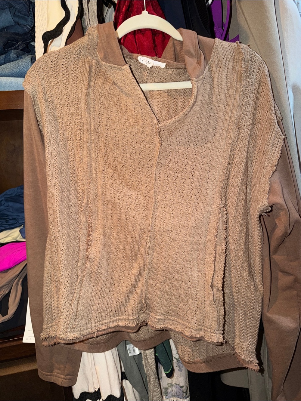 Relaxed Waffle Knit Hoodie Sweater - Taupe